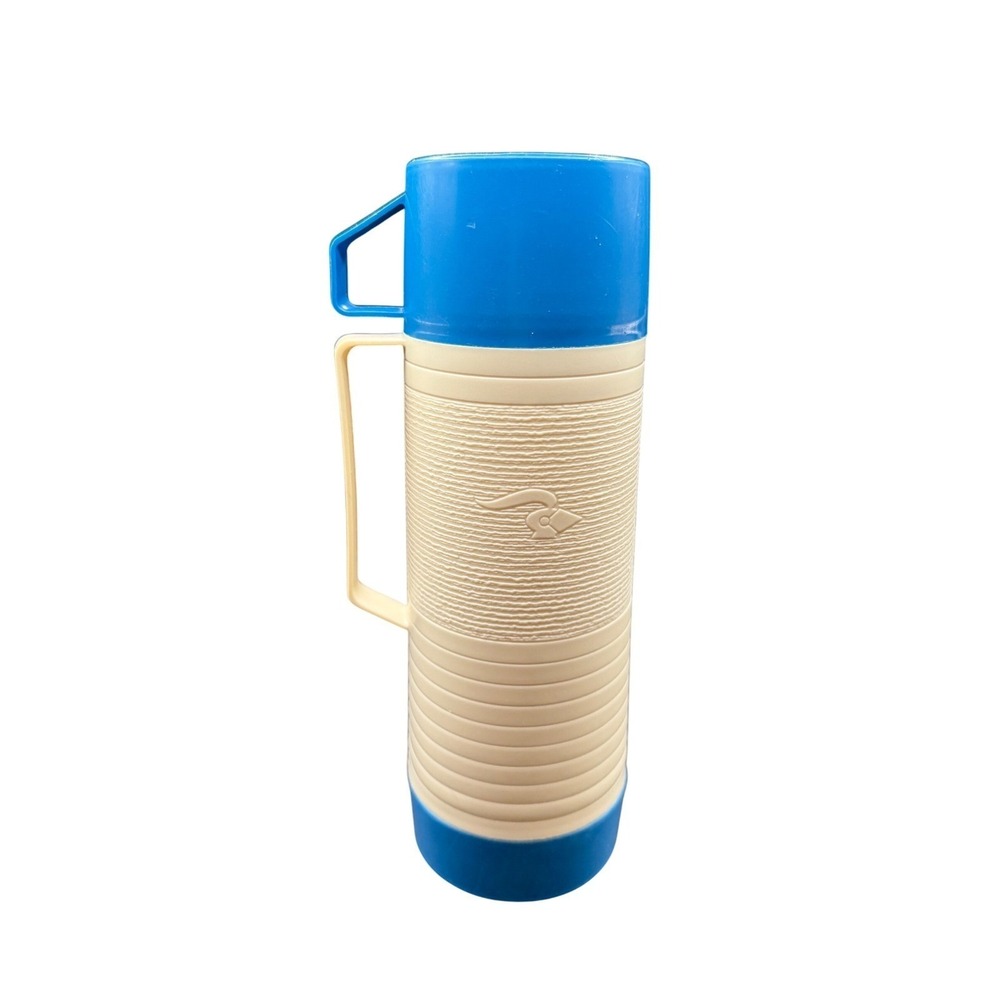 Vintage Aladdin Dura-Clad Blue Thermos Bottle No 2630A with Cup Lid 10.25 Inches